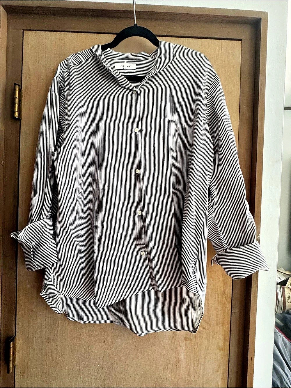 Frame LSH1031 Striped Linen Blend Button Down Size Large